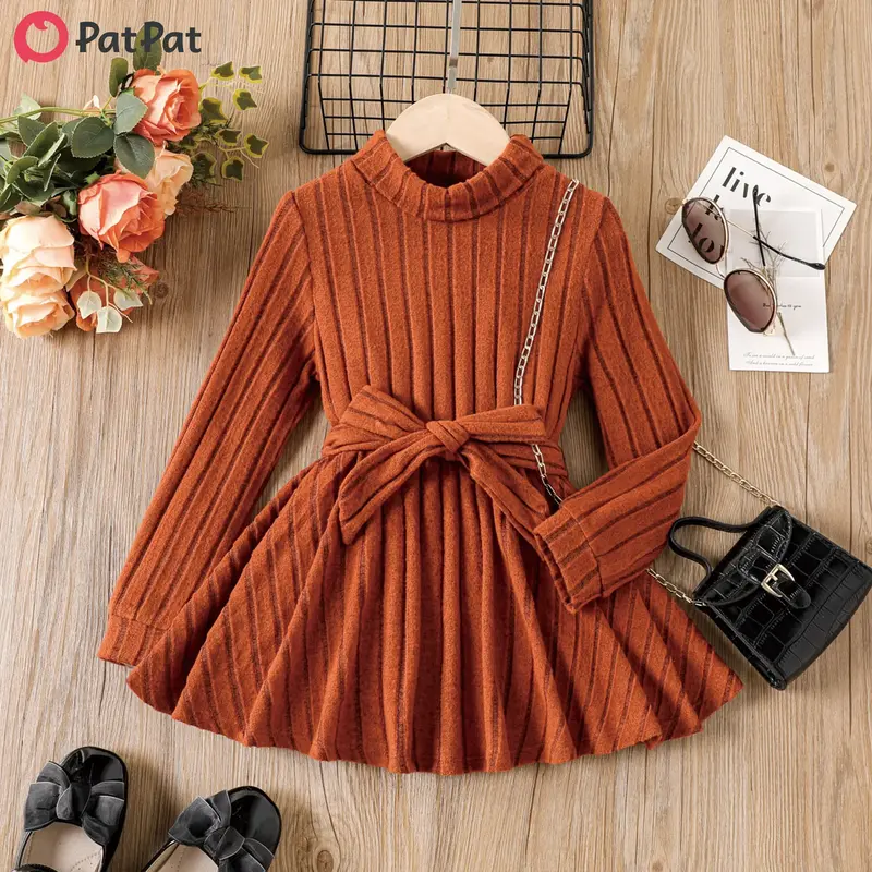 PatPat Kid Girl Basic Design Solid Color Stand Collar Long Sleeve T-Shirt