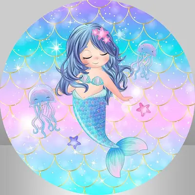 Aperturee Glitter Purple Dream Mermaid 1St Round Birthday Backdrop | Circle Party Backdrop | Round Backdrop Stand Covers | Cu...