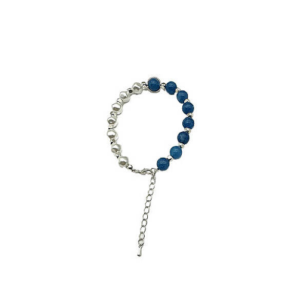 Dyed Natural White Chalcedony Round Beaded Bracelet