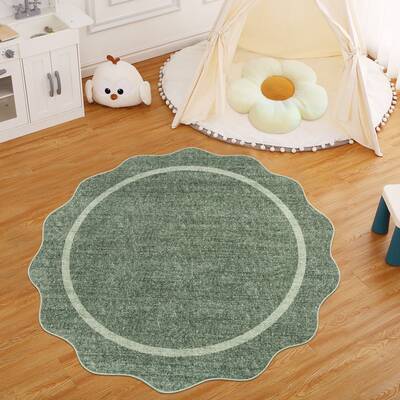 Garvee Washable Rug 4'-Round Rug with Non Slip TPR Rubber Backing, Neutral Entryway Mat, Soft Non Shedding Floor Covering, In...