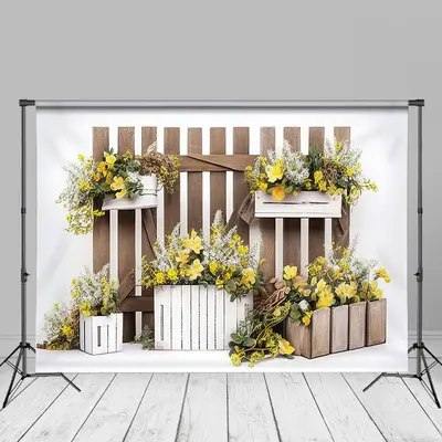 Brown Stripes Yellow Floral Cake Smash Backdrop - Aperturee