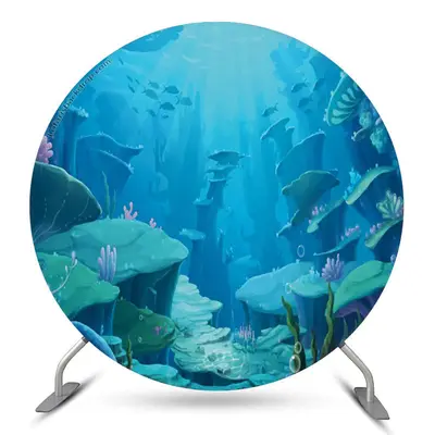 Aperturee Blue Underwater World Round Birthday Party Backdrop | Birthday Backdrop Ideas | Happy Birthday Round Backdrop Cover...
