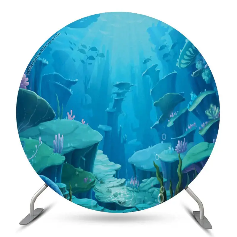 Aperturee Blue Underwater World Round Birthday Party Backdrop | Birthday Backdrop Ideas | Happy Birthday Round Backdrop Cover...