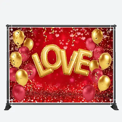 Red Gold Balloon Confetti Valentines Day Backdrop - Aperturee