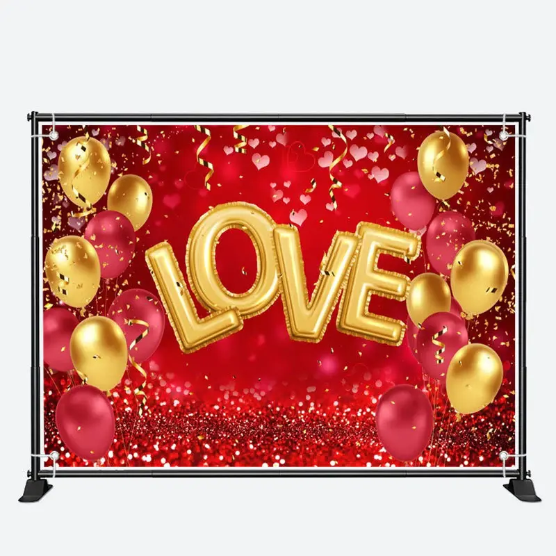 Red Gold Balloon Confetti Valentines Day Backdrop - Aperturee