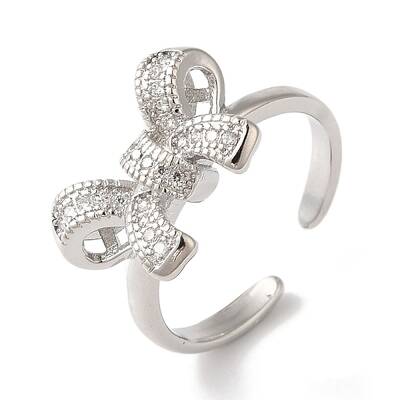 Bowknot Brass Micro Pave Clear Cubic Zirconia Open Cuff Rings for Women