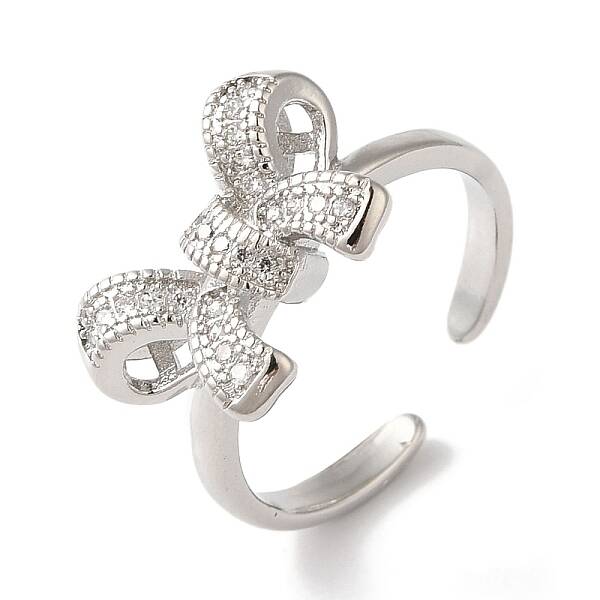 Bowknot Brass Micro Pave Clear Cubic Zirconia Open Cuff Rings for Women