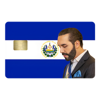 El Salvador flag with bukele debit card sticker