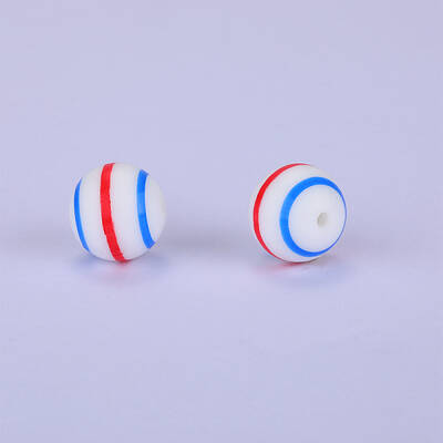 Printed Round with Stripe Pattern Silicone Focal Beads
