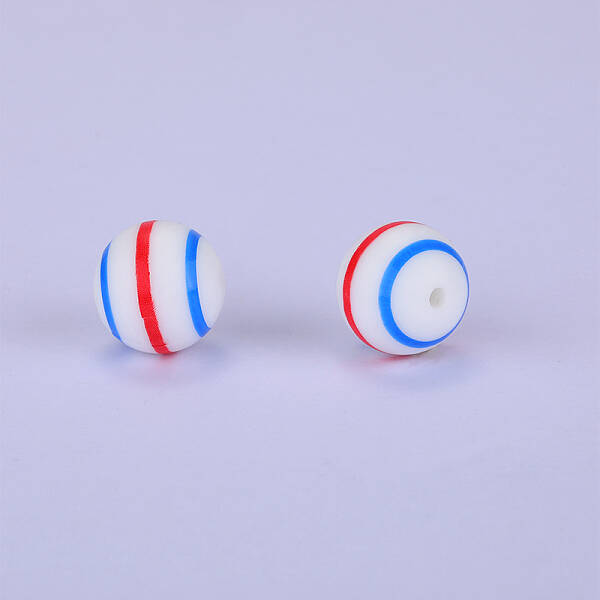 Printed Round with Stripe Pattern Silicone Focal Beads