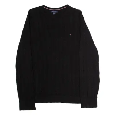 TOMMY HILFIGER Womens Jumper Black Crew Neck Cable Knit XL