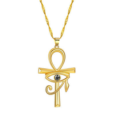 Ankh Cross with Eye of Horus Rhinestone Pendant Necklace