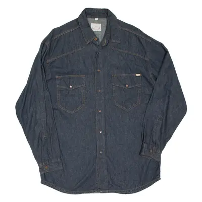 MUSTANG Mens Denim Shirt Blue Long Sleeve M