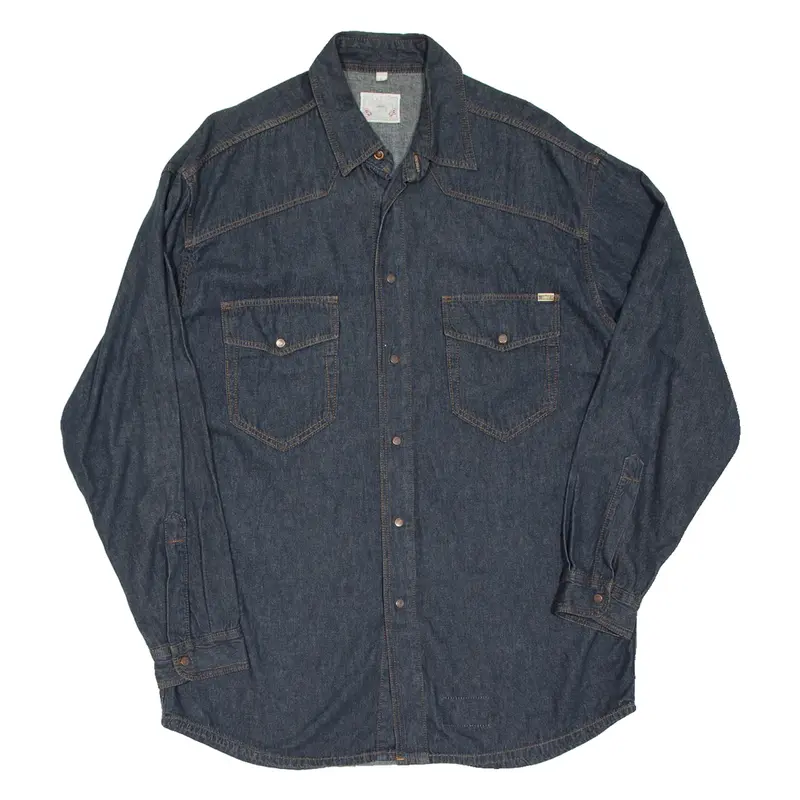 MUSTANG Mens Denim Shirt Blue Long Sleeve M