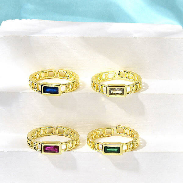 Rectangle Brass Micro Pave Cubic Zirconia Cuff Rings for Women