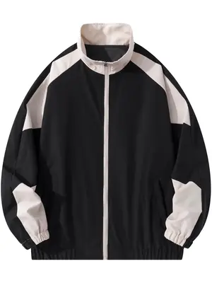 Men's Colorblock Raglan Sleeve Zip Up Jacket, Fall Outfits, Fallfreshness Regular Fit Casual Pocket Stand Collar Outerwear fo...