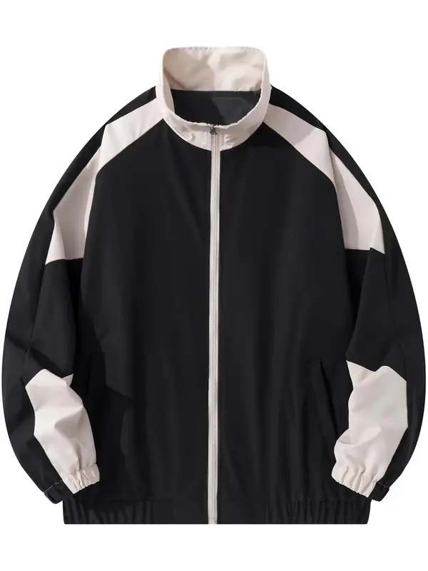 Men's Colorblock Raglan Sleeve Zip Up Jacket, Fall Outfits, Fallfreshness Regular Fit Casual Pocket Stand Collar Outerwear fo...