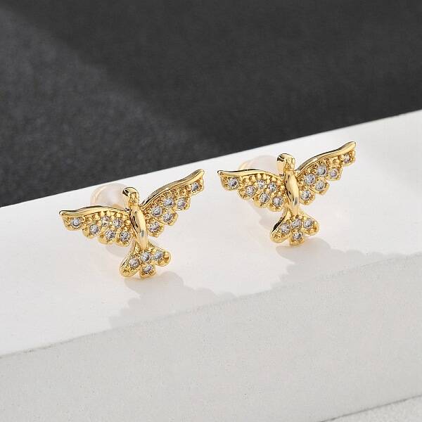 Eagle Brass Micro Pave Clear Cubic Zirconia Stud Earrings