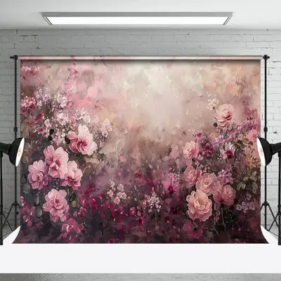 Pink Purple Oil Painting Floral Fine Art Backdrop