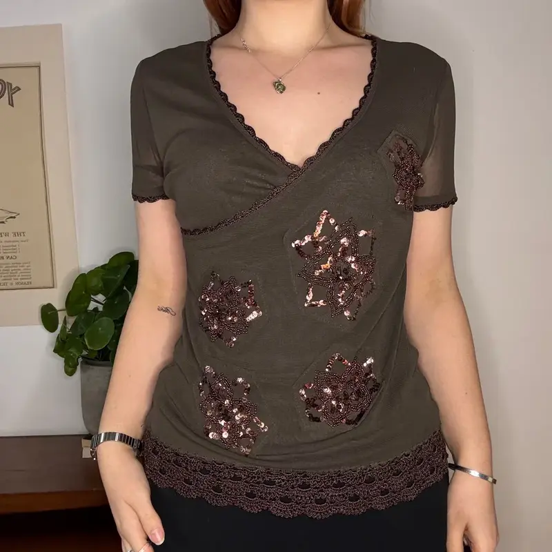 Gocce Mesh Top - Large Brown Polyester