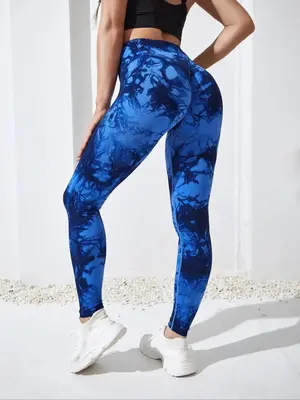 Women's Tie Dye Print High Waist Scrunch Sports Leggings for All Seasons, Casual Comfy Breathable Seamless Skinny Pants for Y...