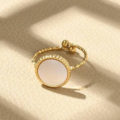 Flat Round 304 Stainless Steel White Shell Cuff Rings for Women