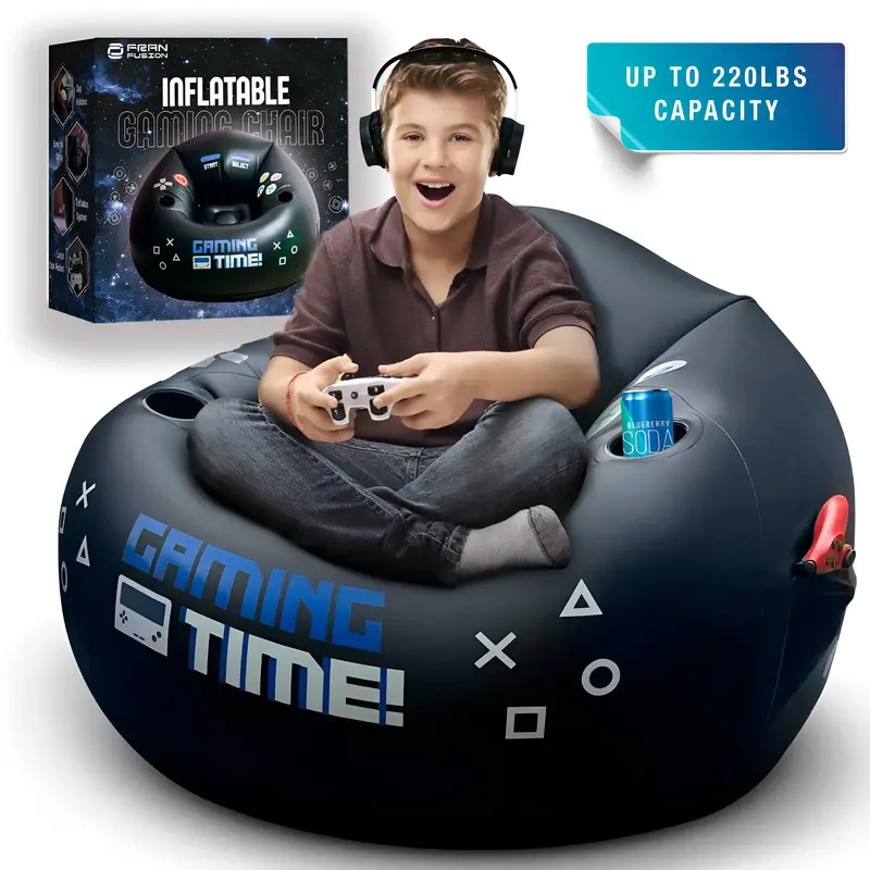 FRANFUSION Inflatable Gaming Chair for Kids & Teens with Cup Holders & Side Pocket Up to 220Lbs Capacity Ideal for Gaming Roo...
