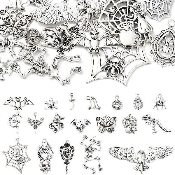 20Pcs 20 Styles Halloween Theme Tibetan Style Alloy Pendants