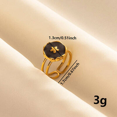 Fashion Round with Flower Enamel Open Cuff Ring