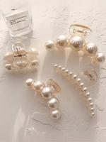 4pcs Elegant Faux Pearl Design Hair Claw Clips for Women, Minimalist Headwear Suitable for Thick Hair, Fashion Hair Acces...