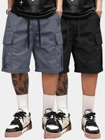 【Plus Size】Men's Solid Drawstring Waist Cargo Shorts, Casual Pocket Shorts for Summer, Men's Bottoms for Daily Wear, Gym ...