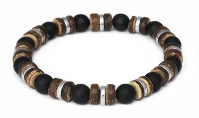 Agato Bracelet with onyx, coconut wood and hematite beads MINK168/20