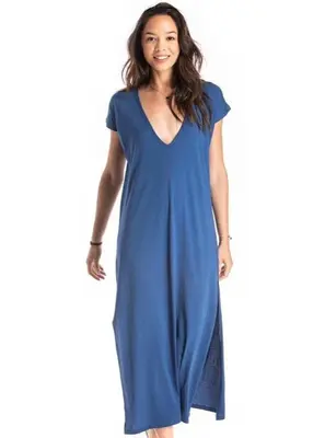maxi v neck dress - blue | Size: medium