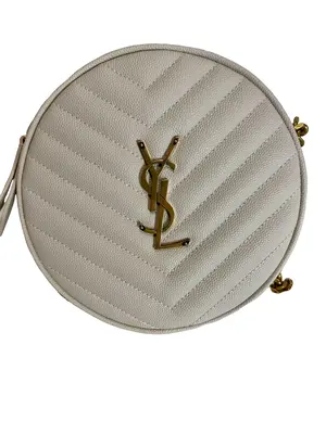 Pre-owned Yves Saint Laurent Canvas Crossbody Bags Saint Laurent Monogramme Round Bag in Cream soft