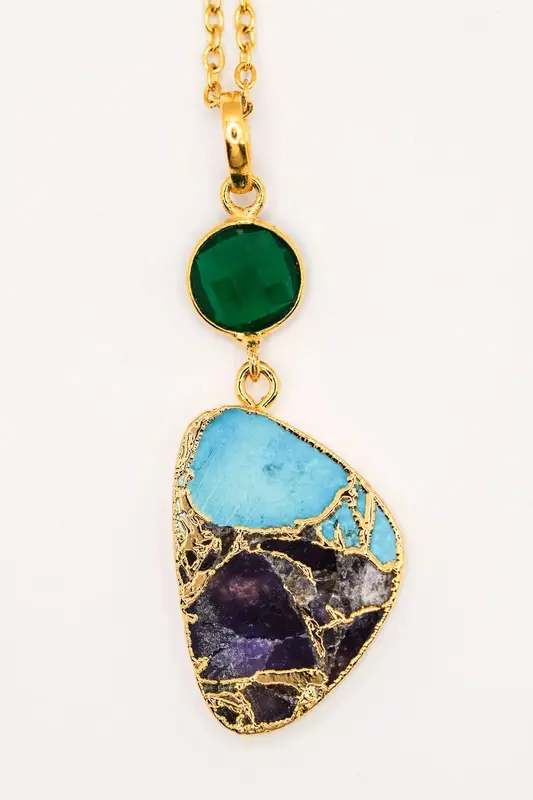18k Gold Plated Emerald Green Turquoise Gemstone | Title: Title