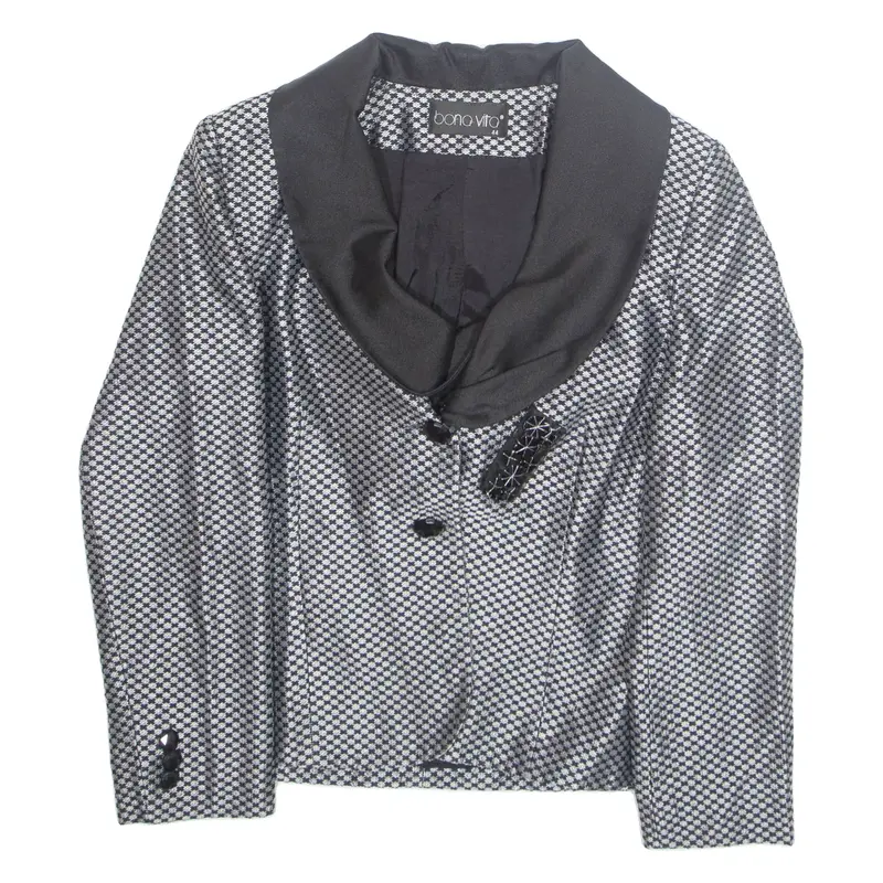 BONO VITO Womens Blazer Jacket Grey Houndstooth M