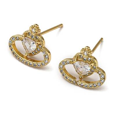 Rack Plating Brass Crown Stud Earrings with Cubic Zirconia