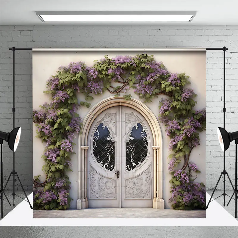 Aperturee White Luxury Retro Door Floral Vine Spring Backdrop | Spring Backdrop For Pictures | Spring Flower Backdrop | Sprin...