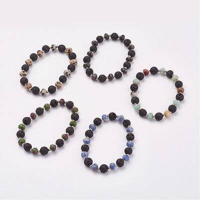 Natural & Synthetic Mixed Stone & Lava Rock Stretch Bracelets