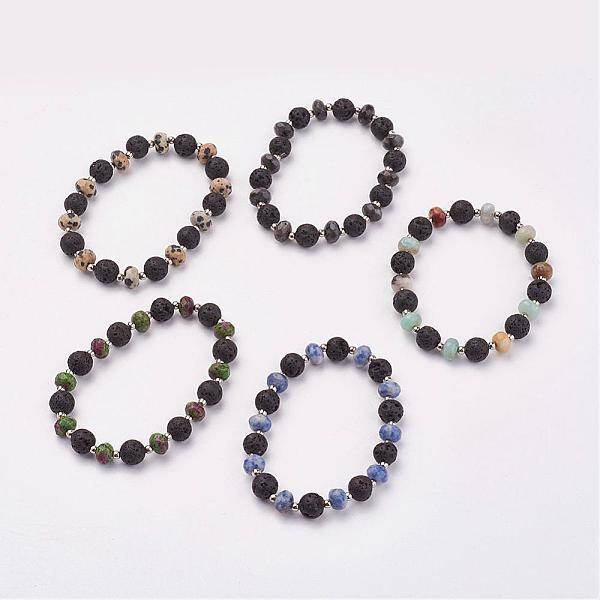 Natural & Synthetic Mixed Stone & Lava Rock Stretch Bracelets