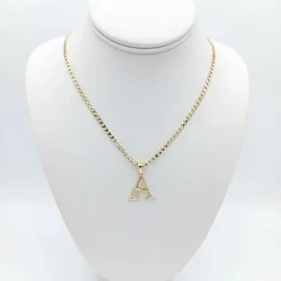 14k Gold Plated Cuban Chain Necklace with Initial Pendant & Zirconia Accents for Women 18 Inches Long Youthful Accessory with...