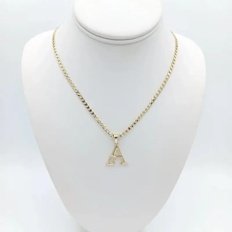 14k Gold Plated Cuban Chain Necklace with Initial Pendant & Zirconia Accents for Women 18 Inches Long Youthful Accessory with...