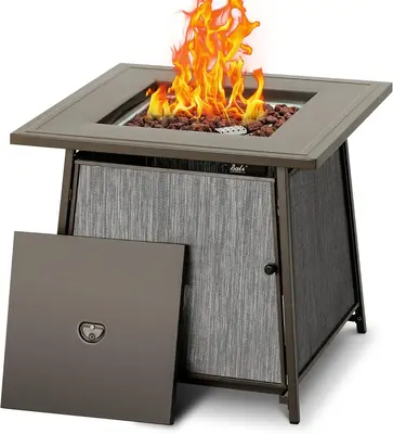 BALI OUTDOORS 28-Inch Square Propane Gas Fire Pit Table – 50,000 BTU with Lid & Lava Rocks for Patio, Backyard, and Deck #s...