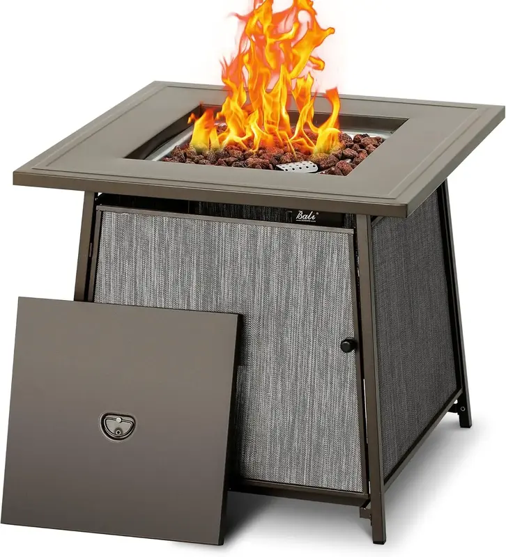 BALI OUTDOORS 28-Inch Square Propane Gas Fire Pit Table – 50,000 BTU with Lid & Lava Rocks for Patio, Backyard, and Deck #s...