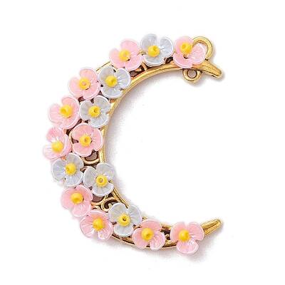 Glass Seed Beads & Resin & Alloy Flower Crescent Moon Connector Charms