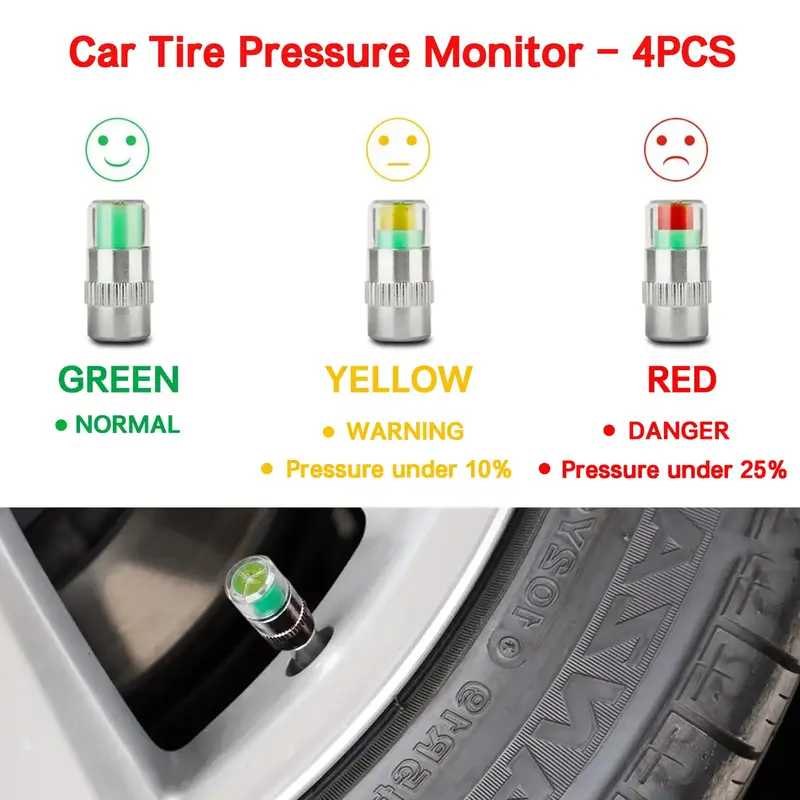 4 PCS Car Tire Pressure Monitor Valve, tire valve stem caps, car tire caps,tire pressure caps,Tire Pressure Monitor Valve Ste...