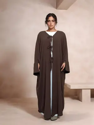 Women's Solid Color Tie Front Open Front Robe, Casual Long Sleeve Long Dress for Daily Wear, Ladies Islamic Clothing for All ...