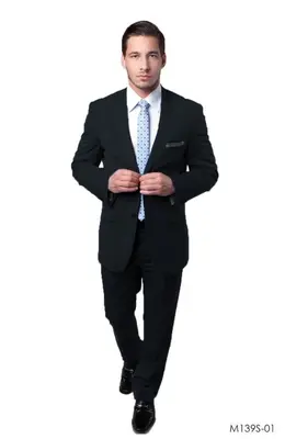 Tazio Men's 2 Piece Executive Slim Fit Suit Heathered Chalk Stripe