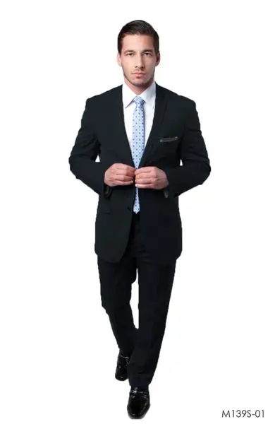 Tazio Men's 2 Piece Executive Slim Fit Suit Heathered Chalk Stripe