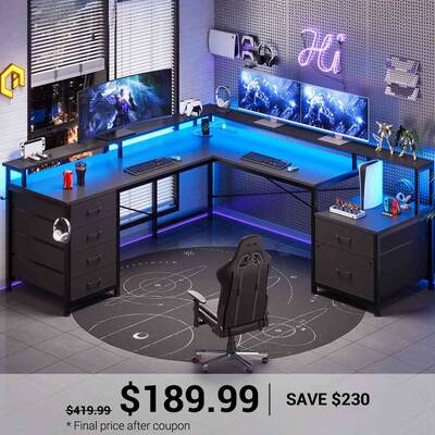 SEDETA ® 108 Inch L Shaped Gaming Desk Corner Home Office Computer Desk with File Drawer Black Home Office Furniture